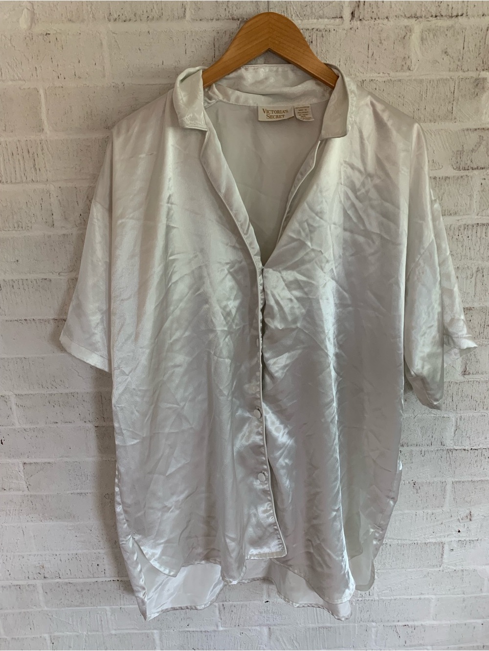 Vintage Victoria's Secret Satin Button-Up nightgown in Pearl White